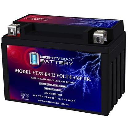 Mighty Max Battery Batería YTX9-BS -12 voltios 8 AH, 135 CCA, batería Recargable sin Mantenimiento SLA AGM para Motocicleta