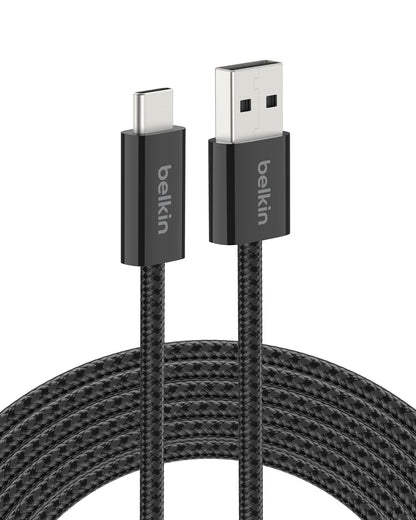Belkin Cable Trenzado USB-A a USB-C 15W Blanco - Negro - - 10 pies