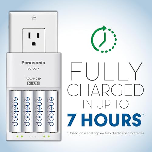 Panasonic - Cargador avanzado de baterías individuales con pilas recargables AA Eneloop, nuevas baterías recargables de 2100 ciclos, paquete de 4, blanco