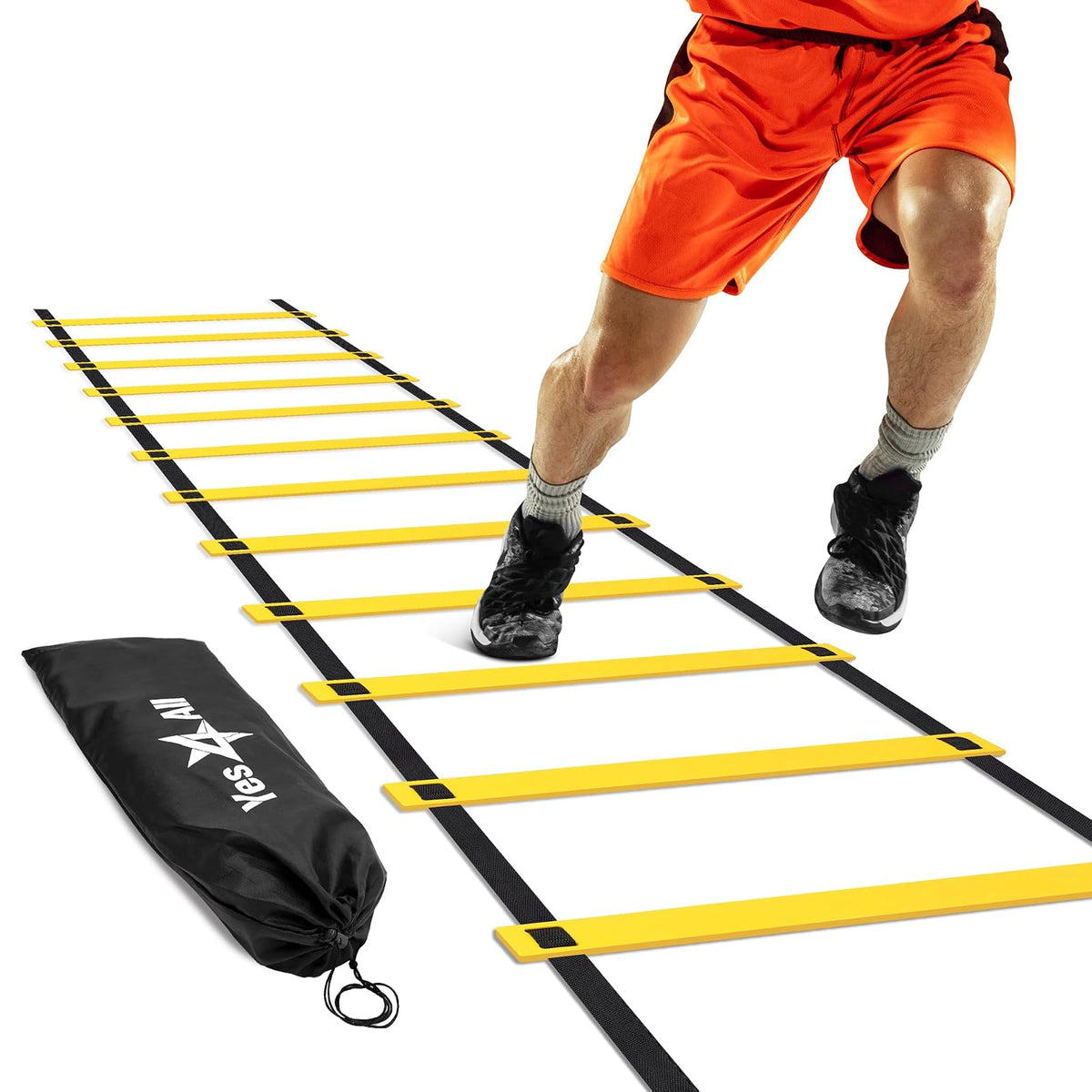 Yes4All Escalera de Agilidad para Entrenamiento con Peldaños Ajustables - B. 12 Rung - Amarillo