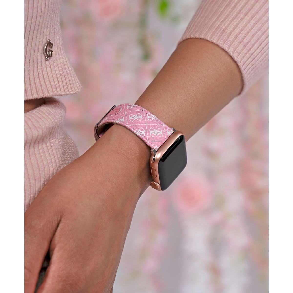 GUESS Correa de reloj inteligente para Dama compatible con Apple Watch (38MM-40MM) Rosa