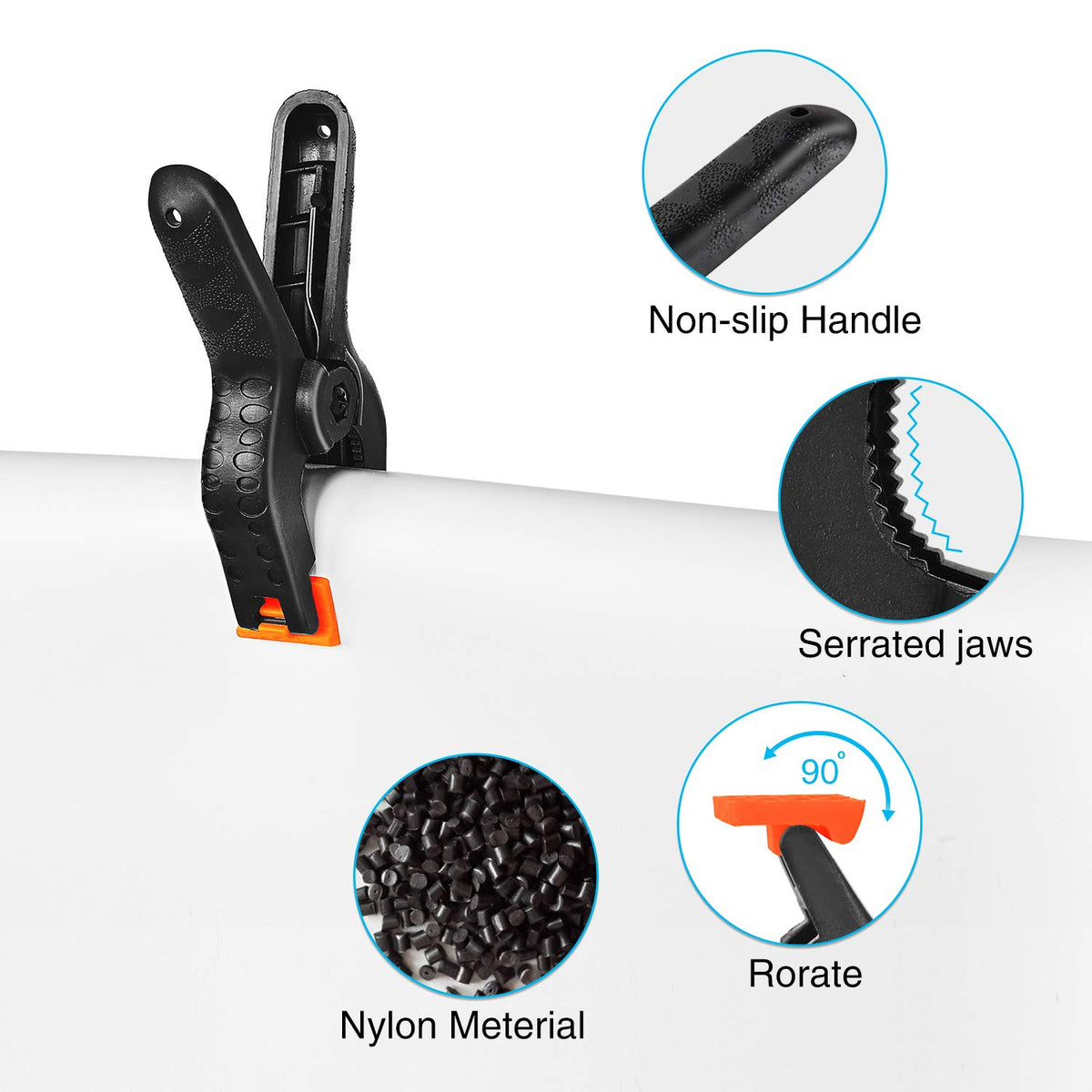 Yesker Abrazaderas de Resorte para Telón de Fondo - Paquete de 8, Clips Resistentes de Nailon de 4.4 Pulgadas para Soporte de Fondo, Estudio Fotográfico, Fotografía, Pantalla Chromakey, Trabajo en