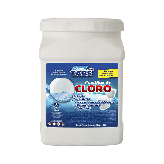 Gel Kleen Pastillas de Tricloro para Tratamiento de Aguas. 20g. Bote con 48 piezas