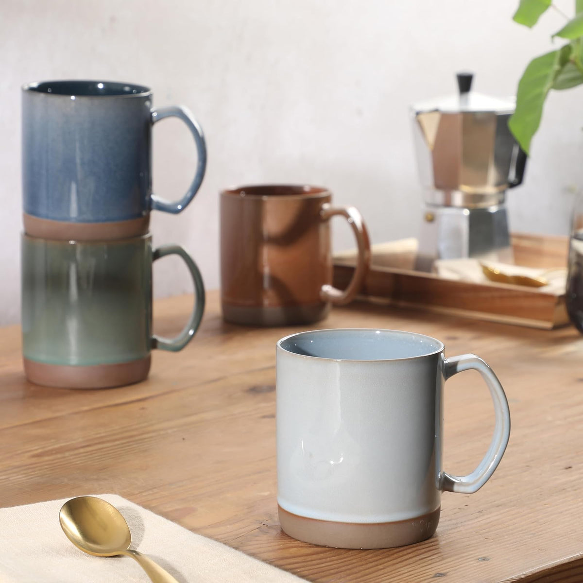 Mr. Coffee Dorsey Juego de Tazas de 4 Piezas 18 Onzas | 18 oz, 4 colores, micriona, lavaplatos, elegante