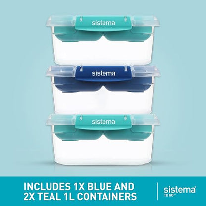 Sistema TO GO Stax - Contenedores de almacenamiento de alimentos a prueba de fugas, 1 l, recipientes herméticos y apilables para preparar comidas con tapas, fiambreras, sin BPA, 3 unidades
