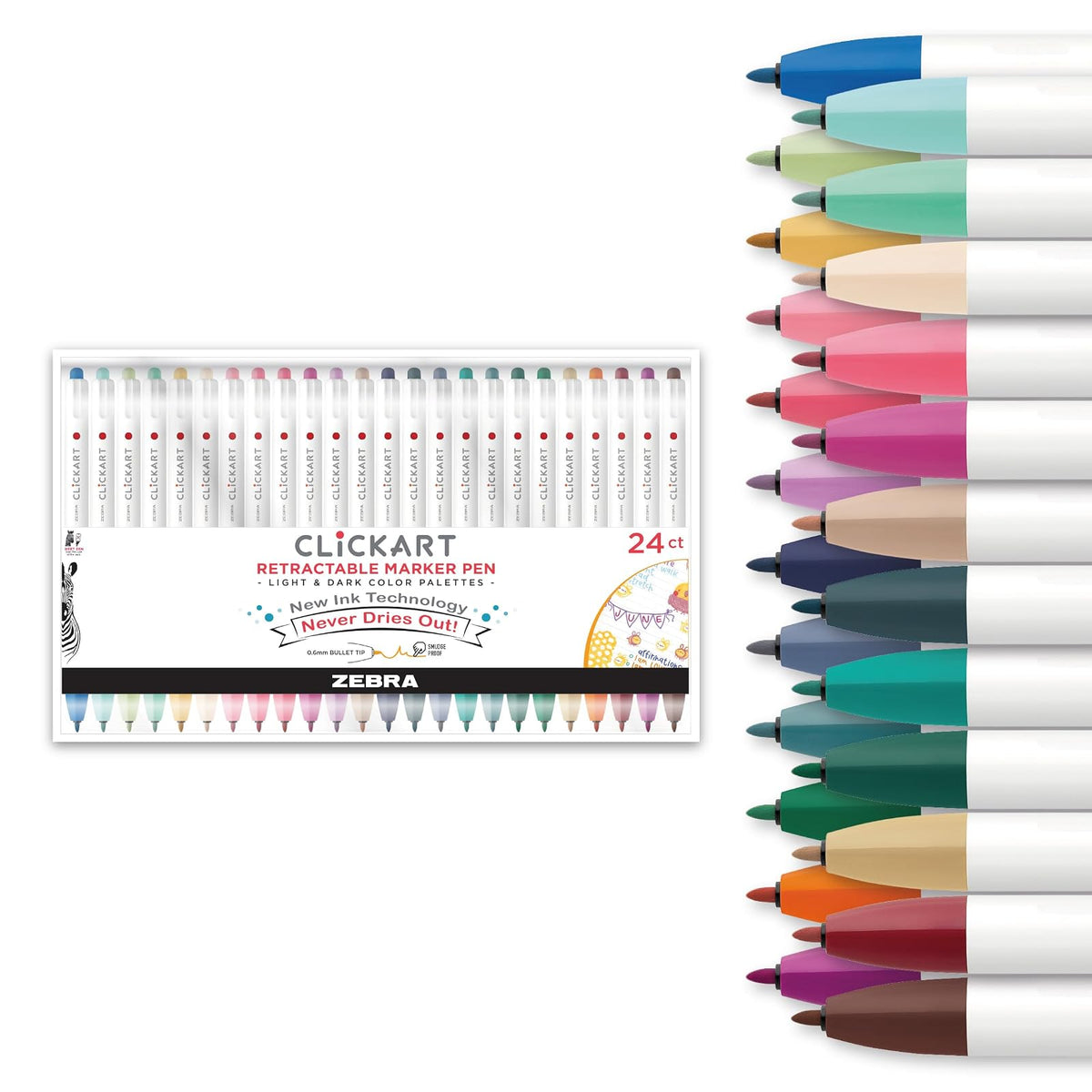 Zebra Pen ClickArt Marcadores Retráctiles Punta Fina 0.6 mm - Surtido de luz y oscuridad A - 24