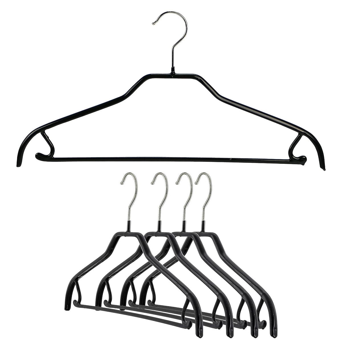 MAWA by Reston Lloyd Silhouette Series - Percha de Ropa Antideslizante para Ropa con Barra y Gancho para Pantalones y Faldas, Estilo 41/FRS, Juego de 5, Color Negro