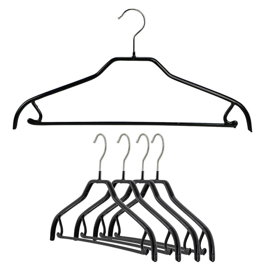 MAWA by Reston Lloyd Silhouette Series - Percha de Ropa Antideslizante para Ropa con Barra y Gancho para Pantalones y Faldas, Estilo 41/FRS, Juego de 5, Color Negro