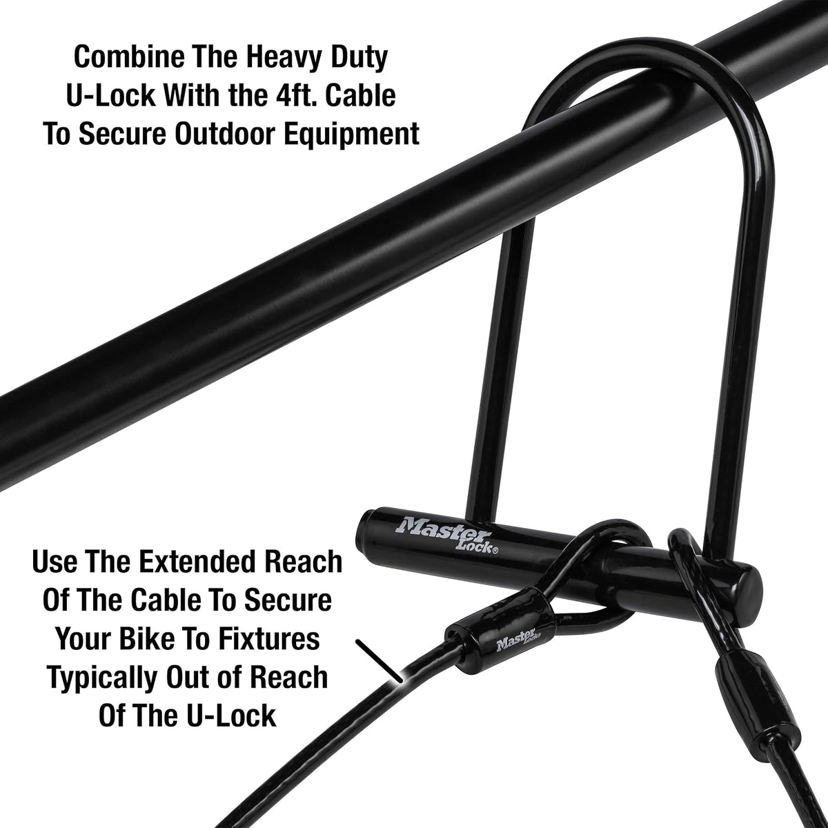 Master Lock Cerradura en U de 7.25 pulgadas con cable de extremo en bucle, negro