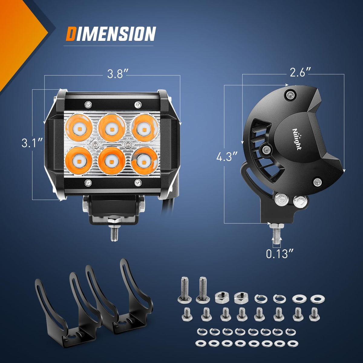 Nilight - Cápsulas de luz LED de 4 pulgadas, luces antiniebla de conducción de color ámbar, 2 unidades de 18 W, iluminación de trabajo todoterreno, para camión, ATV, UTV, RV, camioneta, barco, tractor