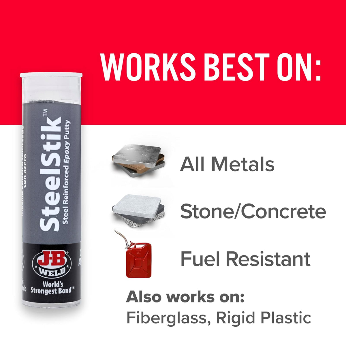J-B Weld 8267 SteelStik - Masilla epoxi reforzada de acero, 2 onzas