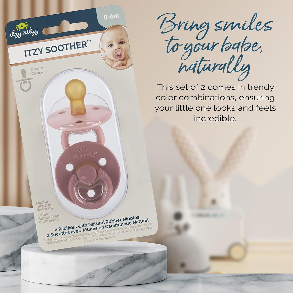 Itzy Ritzy Chupones de goma natural; para edades de 0 a 6 meses, flor y palisandro