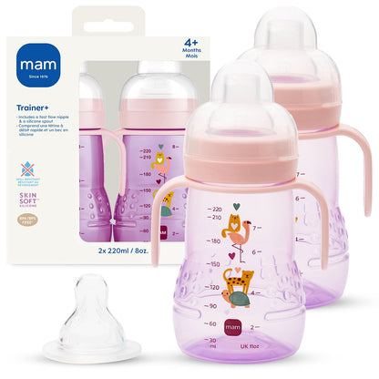 MAM Taza de Entrenamiento con Asas Antideslizantes 8 oz - Rosado - 2 Count (Pack of 1)