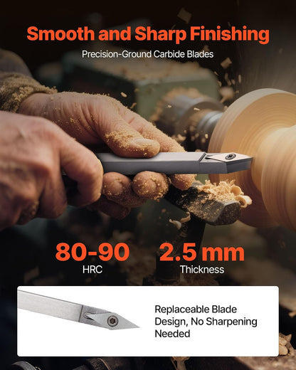VEVOR 6 PCS Juego de Herramientas de Torneado para Madera Herramienta Hueca para Desbaste, Acabado y Detalle con Mango de Madera, Insertos de Carburo Redondos y Cuadrados de Diamante, Caja de Madera
