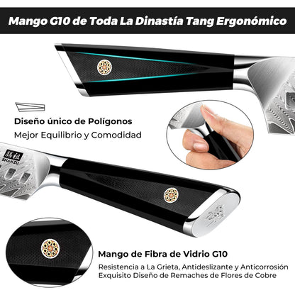 SHAN ZU Cuchillo Santoku, Cocina Acero AUS-10 de 67 Capas, Japones con Mango G10, Cuchillo Cocinero Profesional, Súper Afilada para Cortar Verdura, Fruta, Carne