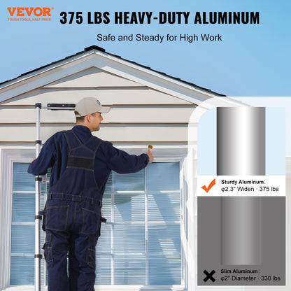 VEVOR Escalera Telescópica, Escalera Extensible Liviana Plegable de Aluminio con Retracción de un Botón, Capacidad de 170 kg con Pies Antideslizantes, para el Hogar, RV, Loft, 457 x 83 x 705 mm