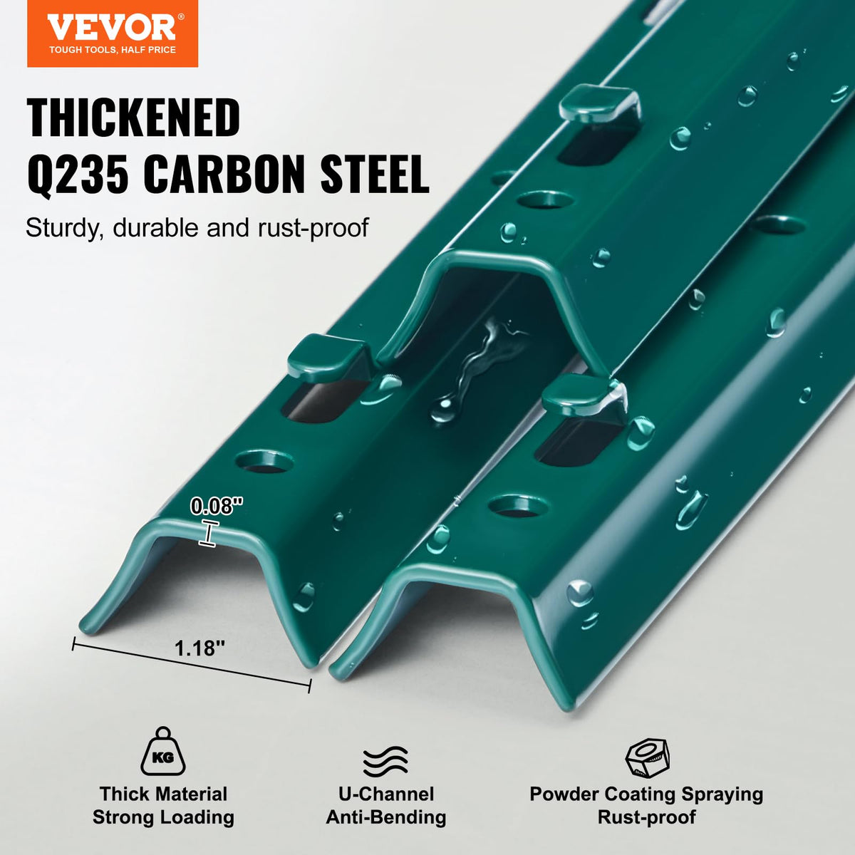 VEVOR Postes de Cerca de Metal 152,4 cm Postes de Cerca de Acero al Carbono Resistentes 10 Piezas Postes de Metal para jardín, Césped, Granjas, Cercas al Aire Libre, Huertos, Carreteras, Verde