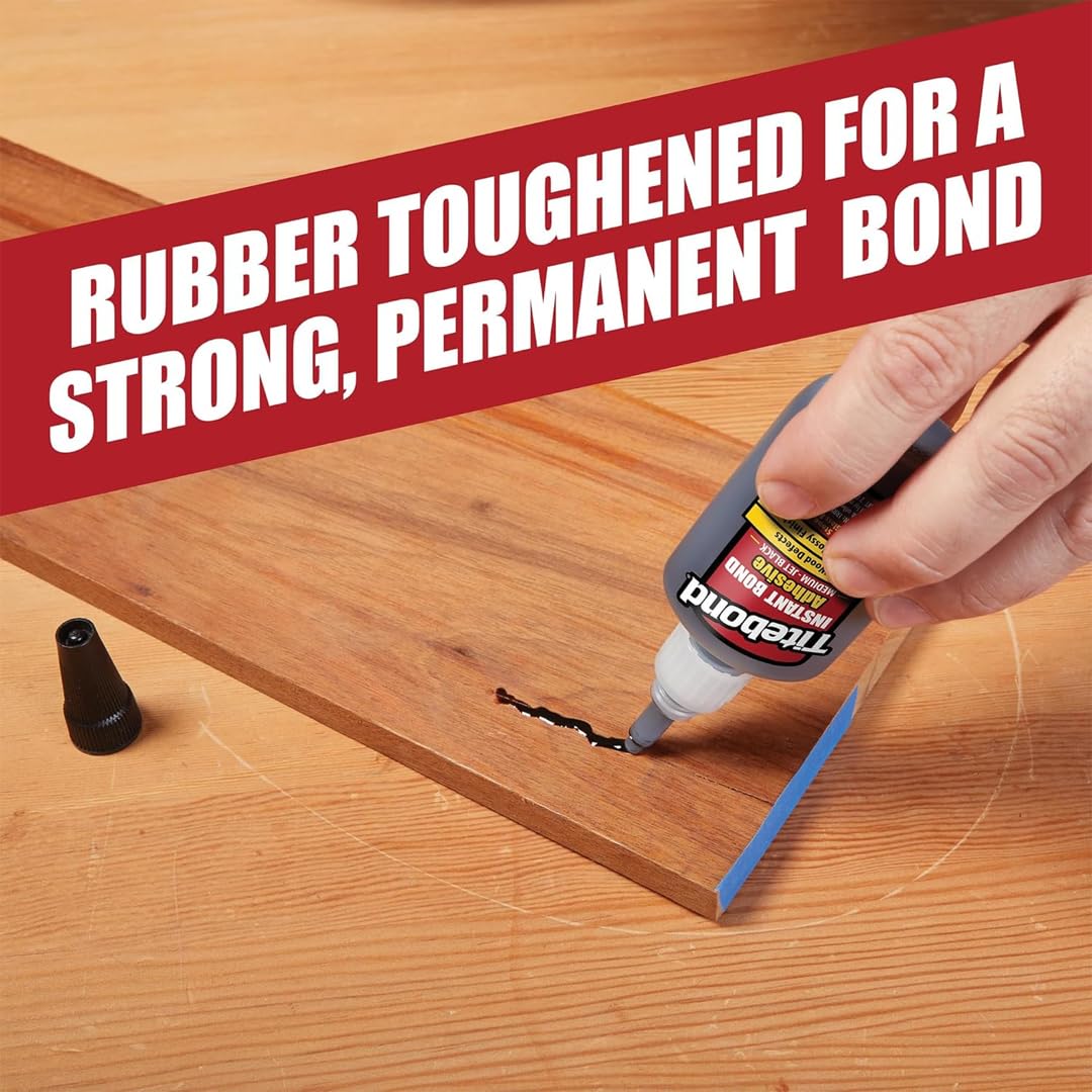 Titebond Instant Bond Medium CA Super Glue - Negro azabache, calcomanía de cianoacrilato de etilo para carpintería, relleno de huecos, juego de 40-60 segundos - 2 oz. 8211