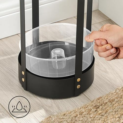 SONGMICS - Soporte para paraguas, Soporte redondo de acero para paraguas, 19.6 x 19.6 x 55.1 cm, con bandeja de goteo desmontable, para entrada, oficina, estable, requiere montaje, negro mate ULUC28BK