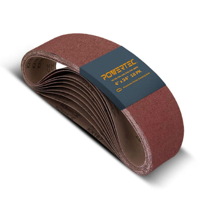 POWERTEC Correas de Lijado 4x24" Grano 180 10 Piezas 110030 - 60-400 Grit, 18pk