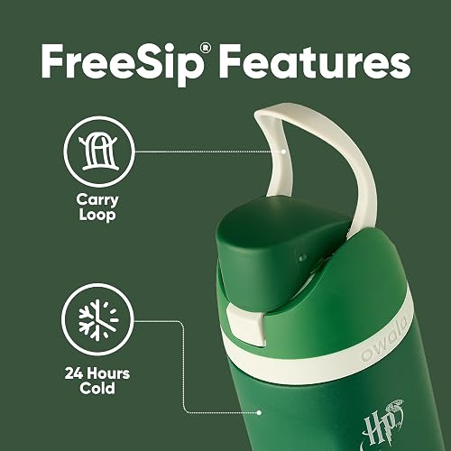Owala Harry Potter FreeSip - Botella de agua aislada de acero inoxidable con popote, botella de agua deportiva sin BPA, ideal para viajes, 24 onzas, Slytherin