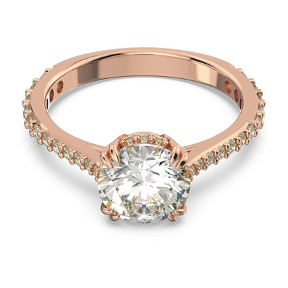Swarovski Constella Cocktail Ring Jewelry Collection, Princess Cut, Clear Crystals - Acabado en tono oro rosa. - US 7 - EU 55