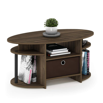 Furinno Jaya Mesa de Centro Ovalada de Diseño Simple con Cubeta, Columbia Nogal con Negro