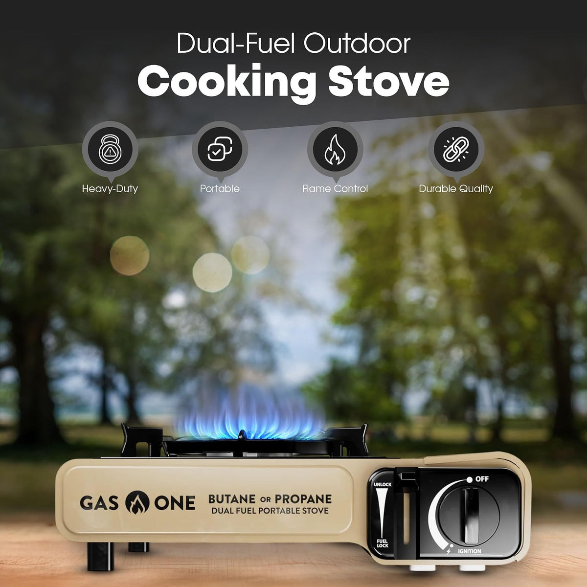GasOne GS-3400P-KIT Estufa de gas propano o butano con plancha superior plana incluida, quemadores de estufa de doble combustible para cocinar para camping, cocina, aluminio fundido a presión con