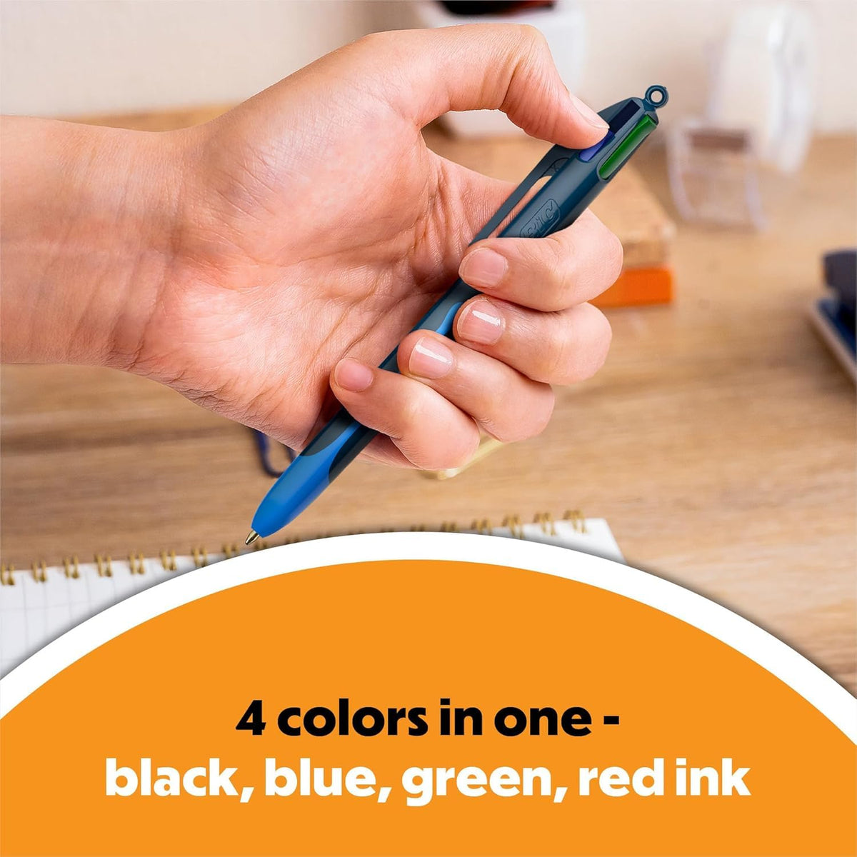 BIC - Bolígrafo retráctil de 4 colores, punta de 1,0 mm para un flujo de tinta suave, paquete de 3 unidades en varios colores de tinta