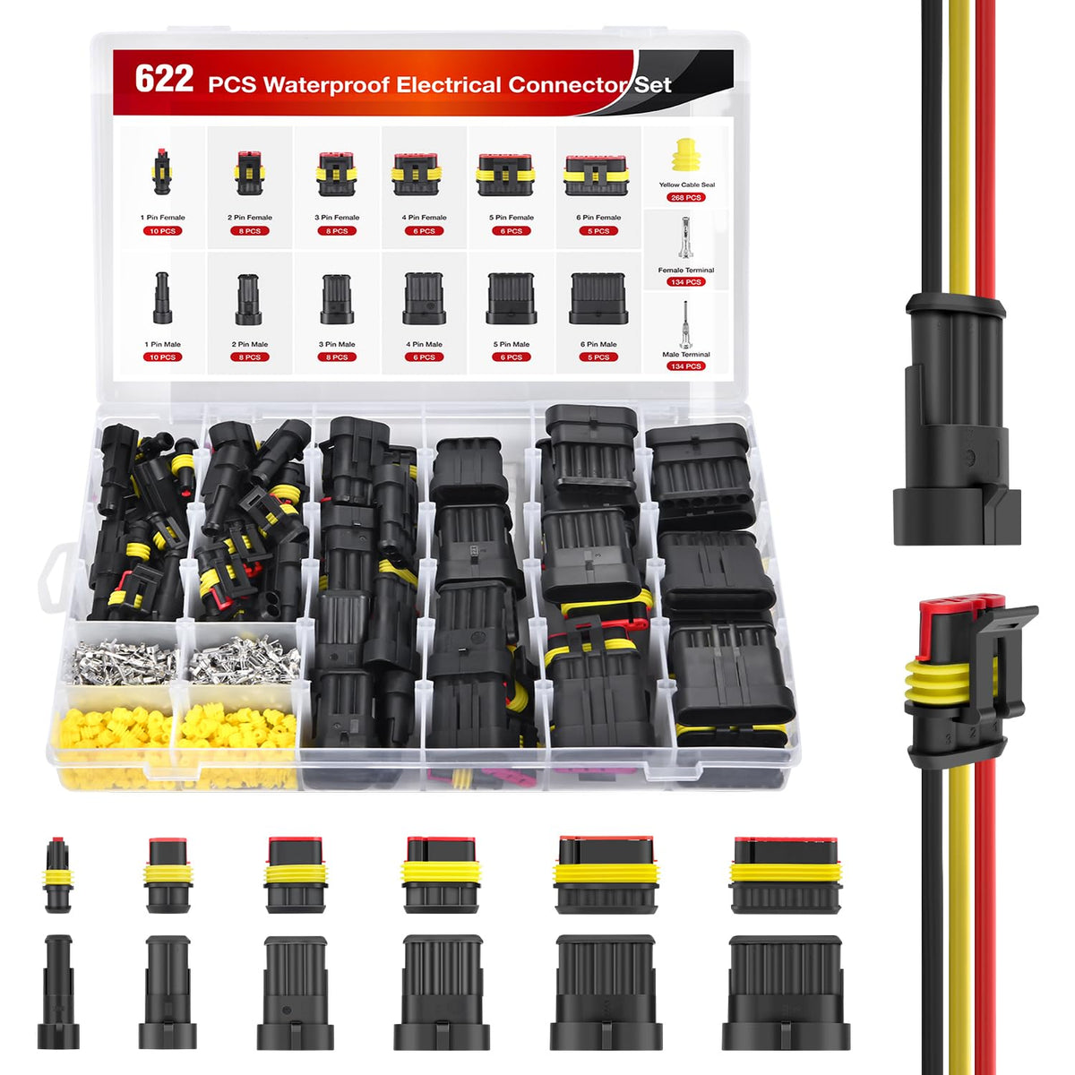 Nilight 50119G Conector Eléctrico de 622 Unidades, 1-6 Pines, Macho/Hembra, Impermeable, 43 Juegos