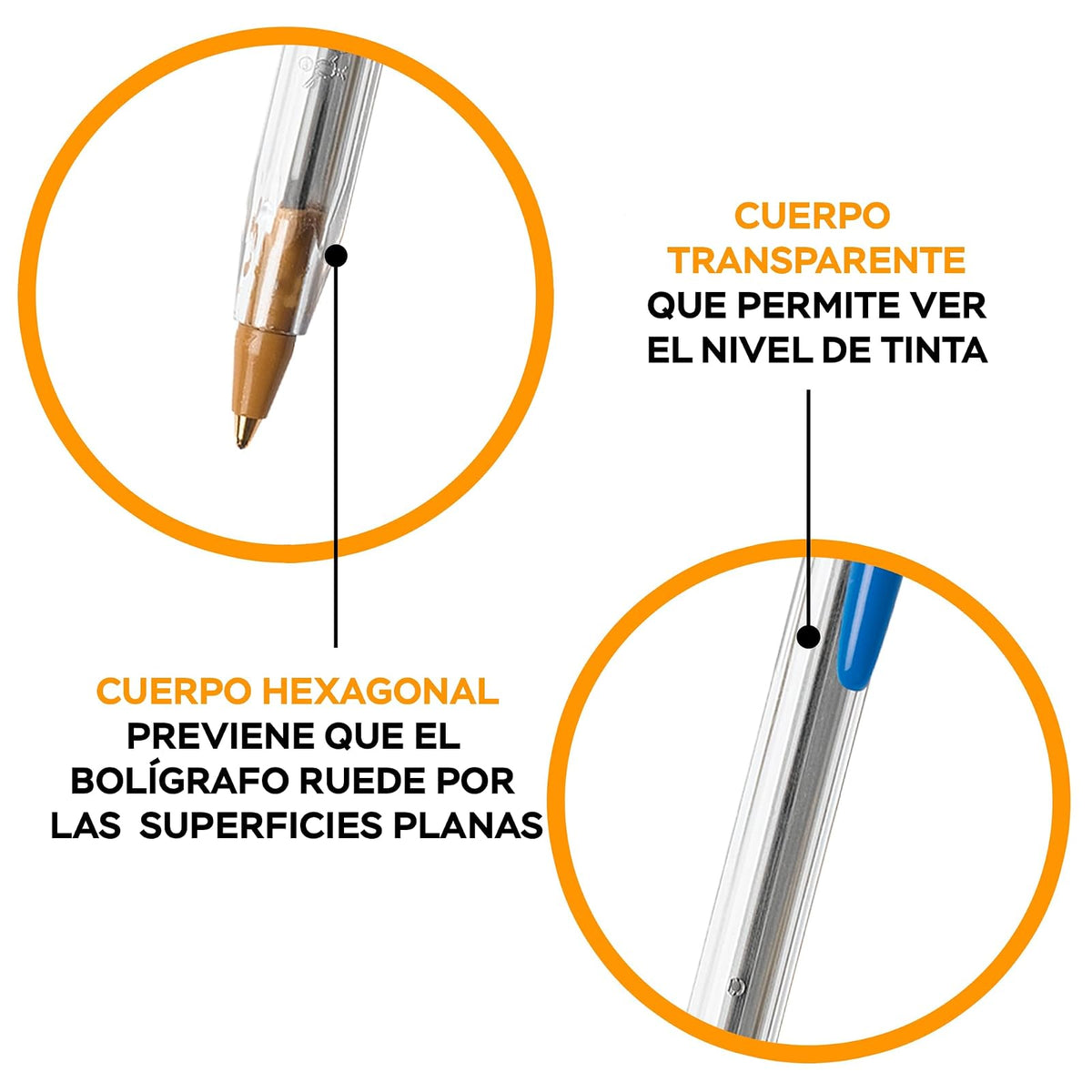 BIC Bolígrafo Cristal Dura + Punto Mediano 1.00 mm Cuerpo Hexagonal Tapa Ventilada para Evitar Asfixia Color Azul 50 Piezas