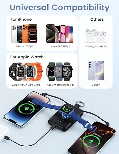 RORRY Power Bank, 10000 mAh Bateria Portatil Pila PD 20W Pila Recargable | 3 en 1,Cargador Portatil,Powerbank,Bateria Externa,para Apple Watch Ultra/11/10/9/8/7/6,para iPhone 17/16/15/14,para AirPods