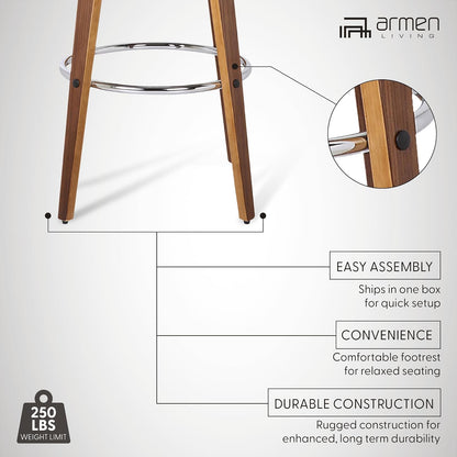 Armen Living Shelly - Taburete Giratorio Moderno de 26 Pulgadas de Altura del Asiento de Mediados de Siglo para mostrador de Isla de Cocina en Piel sintética café y Madera de Nogal