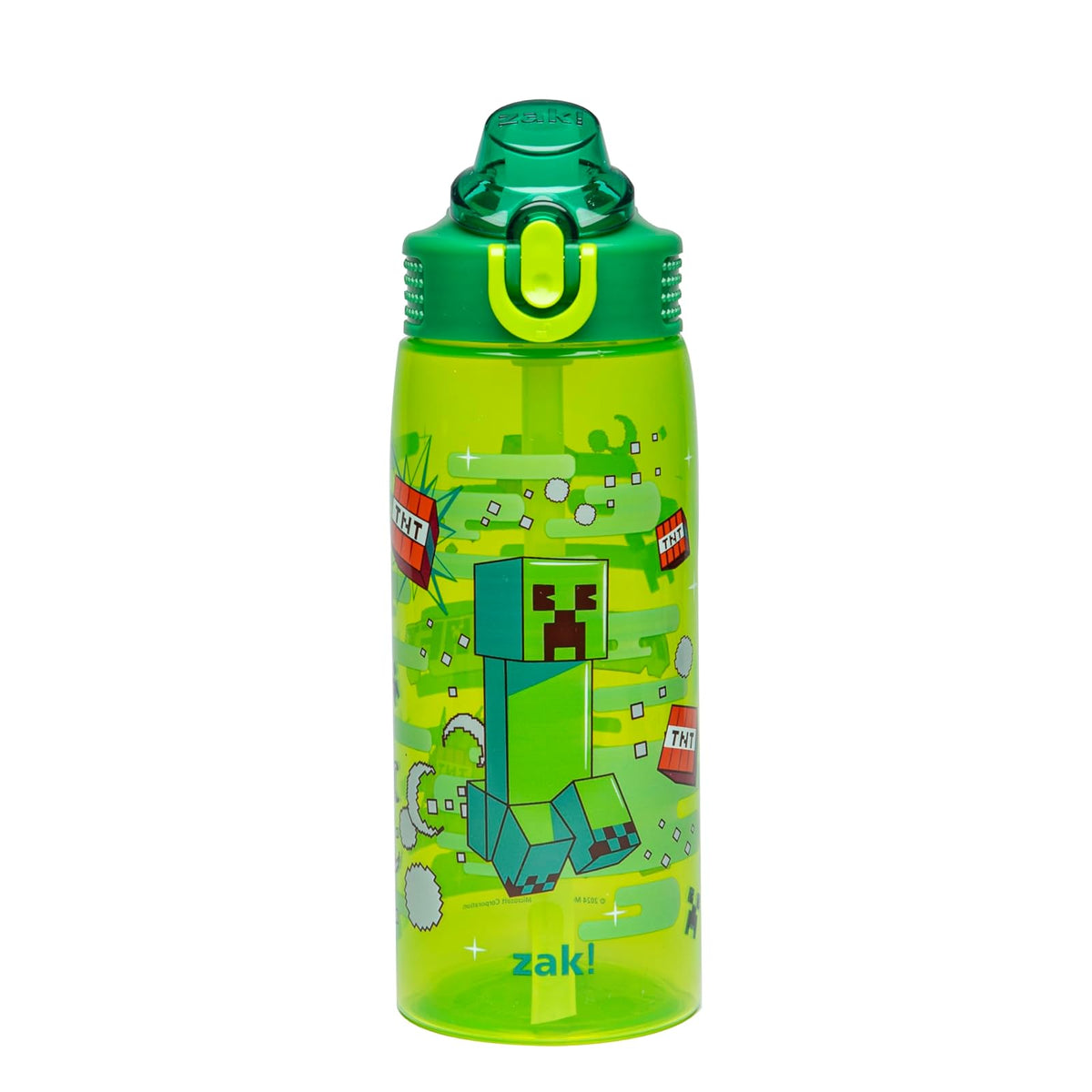 Zak Designs Botella de Agua con Popote, 25 oz, Varios Diseños - 0.7 Litros - Minecraft (Creeper)