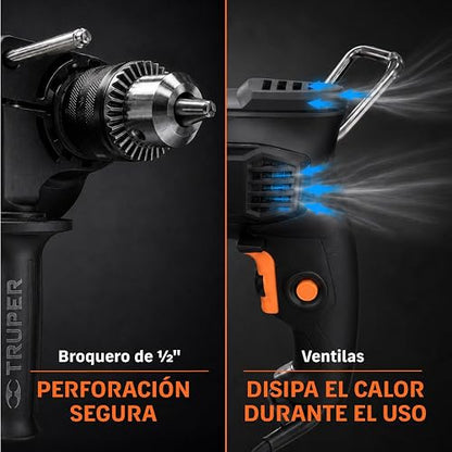 Truper Industrial ROTO-1/2N9, Rotomartillo/destornillador 1/2", 800W