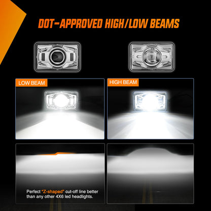 Nilight - Faros LED de 4 x 6 pulgadas de 60 W aprobado por DOT Hi/Lo H4651 H4652 H4656 H4666 H6545 compatible con Kenworth Peterbil Ford Freightliner (plata, 4 piezas)