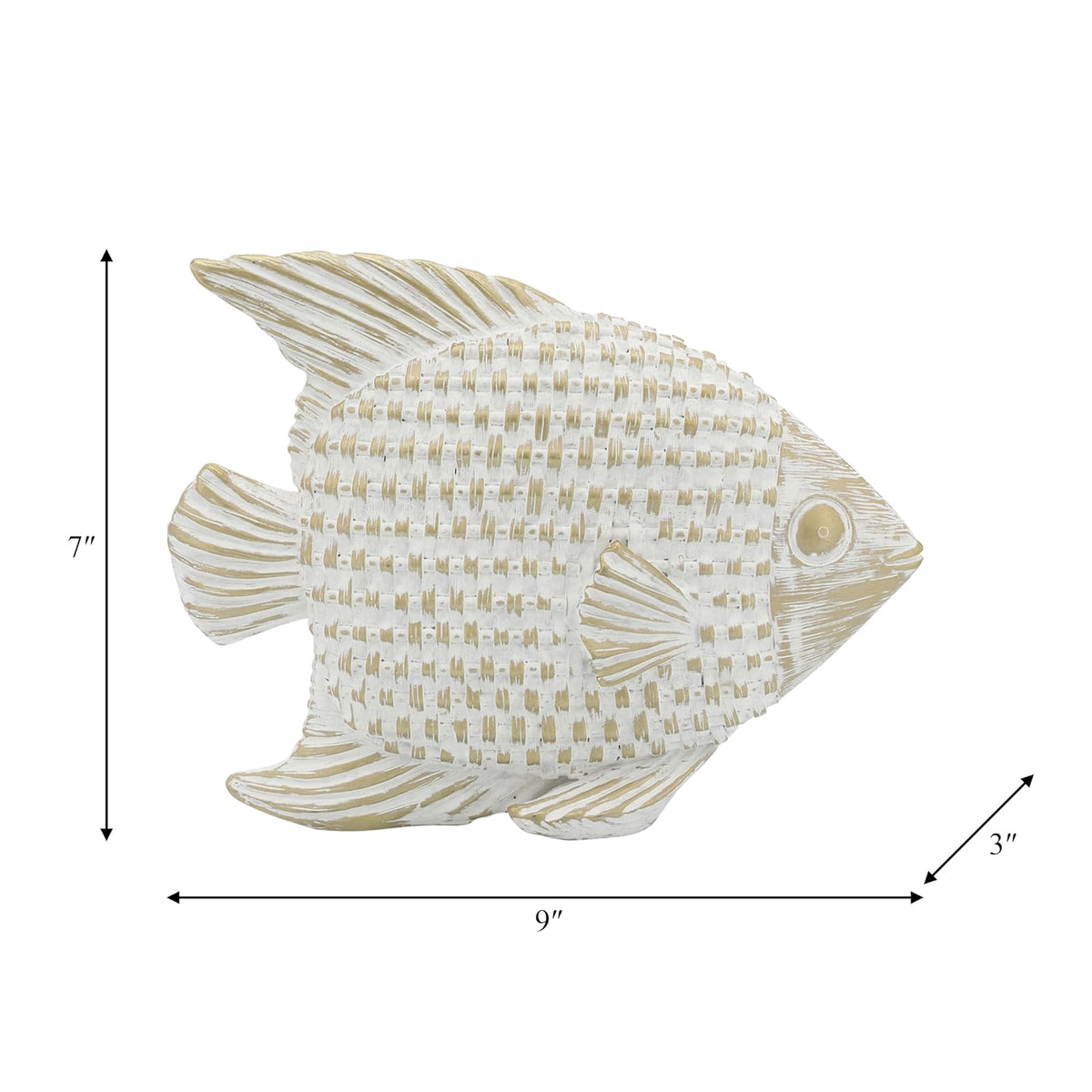 Sagebrook Home Cerámica 7 Pulgadas, decoración de Peces de pie Blanco/Dorado, Novedad, cerámica, contemporáneo, 9 Pulgadas de Largo x 3 Pulgadas de Ancho x 7 Pulgadas de Alto, Tela