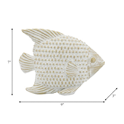 Sagebrook Home Cerámica 7 Pulgadas, decoración de Peces de pie Blanco/Dorado, Novedad, cerámica, contemporáneo, 9 Pulgadas de Largo x 3 Pulgadas de Ancho x 7 Pulgadas de Alto, Tela