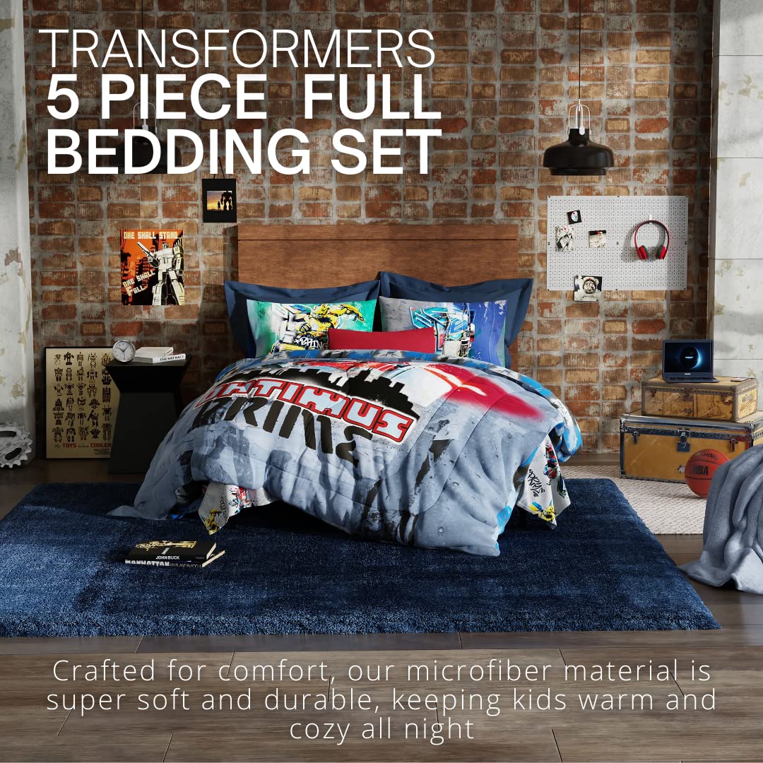 Franco Transformers Battle in Brooklyn Optimus Prime - Juego de edredón y sábanas súper Suaves para niños con Funda, 5 Piezas de tamaño matrimonial (Producto Oficial con Licencia)