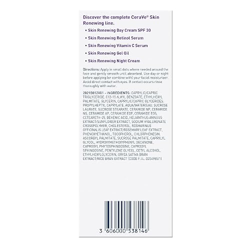 Aceite de gel CeraVe, 1 onza, suero de gel antienvejecimiento para hidratación facial, sin fragancia y no comedogénica