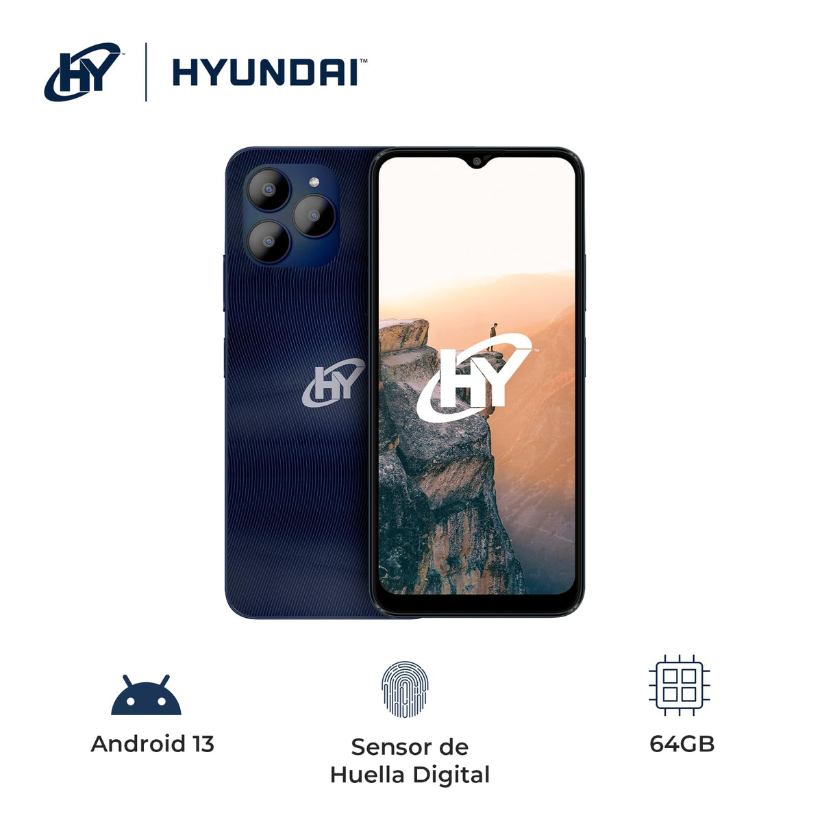 HYUNDAI, HyLine Plus Smartphone, Pantalla Digital 6.56”, Android 13, Celular con Sensor de Huella, Almacenamiento 64GB