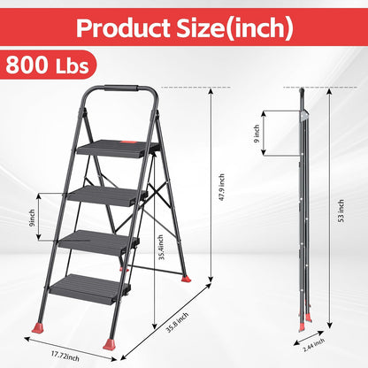 Taburete plegable plegable para el hogar, adultos, cocina, 4 escalones, alto y resistente con pasamanos, escaleras de escalera de clóset, escalera, escaleras extensibles, para interiores y casas de
