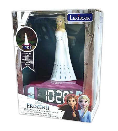 Lexibook - Disney Frozen Reloj Despertador con Luz Nocturna y Sonidos con Pantalla LCD Digital y Elsa luz de Noche integrada, Color Azul - RL800FZ