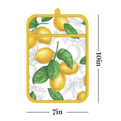 MARTHA STEWART Lots of Lemons - Juego de Toallas de Cocina, Guantes de Horno y agarraderas, Blanco/Amarillo