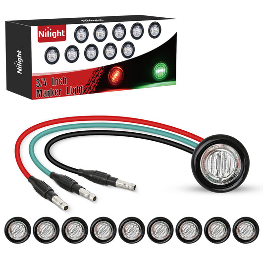 Nilight 3/4" Dual Color Marker Light 10PCS Red to Green Brake Auxiliary Side Marker Clearance Indicator Bullet Lights 3 Plug IP68 Waterproof for Trailer Truck Pickup Camper RV ATV UTV Van Bus