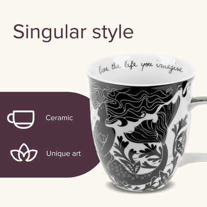 Karma Gifts Boho - Taza, diseño de calavera de azúcar, color blanco y negro, Sirena, Mermaid, 1