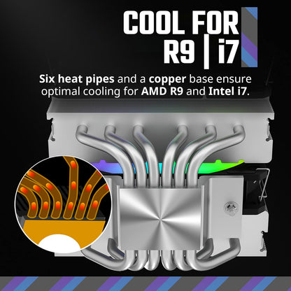 Cooler Master Hyper 620S - Enfriador de aire para CPU de doble torre, ARGB Sync, ventilador PWM de 120 mm, 6 tubos de calor de contacto directo de cobre, 154,9 mm de alto, plata RR-D6NA-17PA-R1