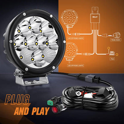Nilight R0230 Luces LED Redondas 5.7 in 50 W 6500 LM IP68 con Arnés 16AWG para ATV, UTV y Todoterreno