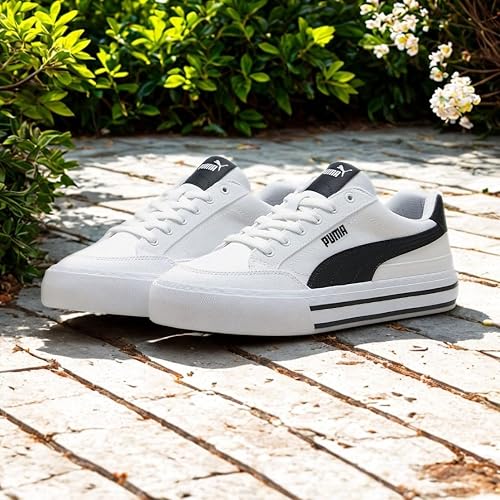PUMA, Tenis Court Classic Vulcanizado, Unisex, Blanco con Negro, Talla 25,5