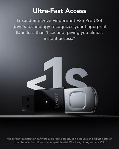 Lexar JumpDrive Fingerprint F35 Pro - Unidad Flash USB 3.2 Gen 1, hasta 400/300 MB/s de Lectura/Escritura, expansión de Almacenamiento y Copia de Seguridad, 256 bits AES y cifrado de Huellas